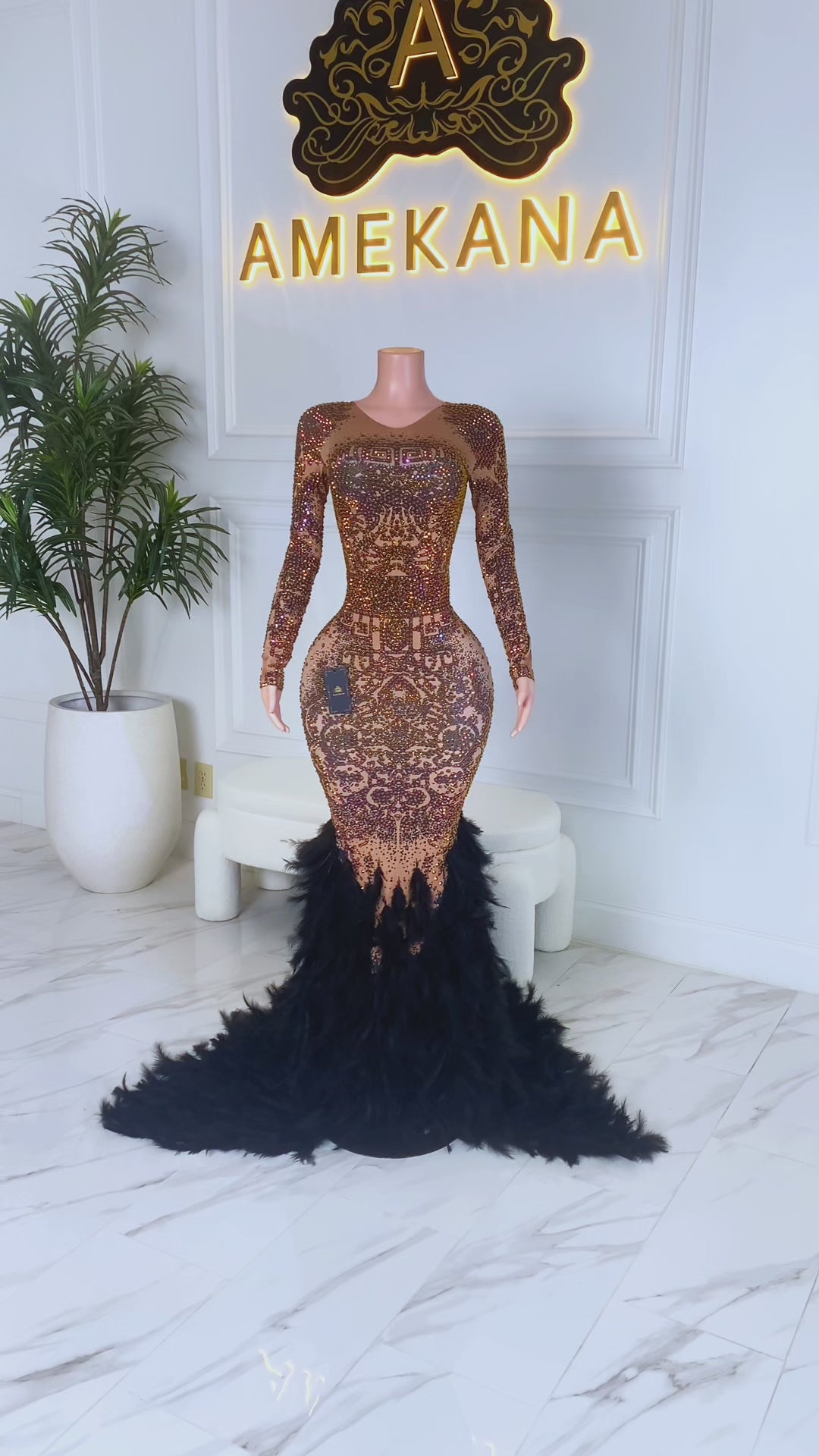 Alist Brown Feather Dress (Made To Order)