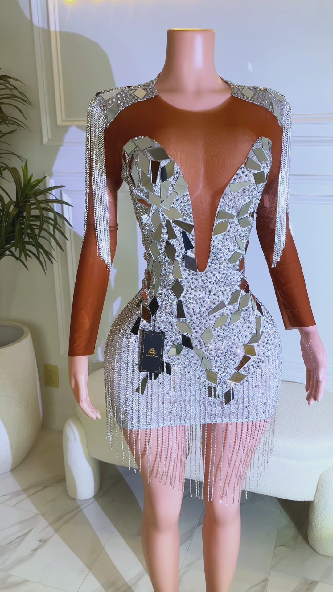 Rosalba Mirror Dress-Brown Mesh (Ready To Ship)