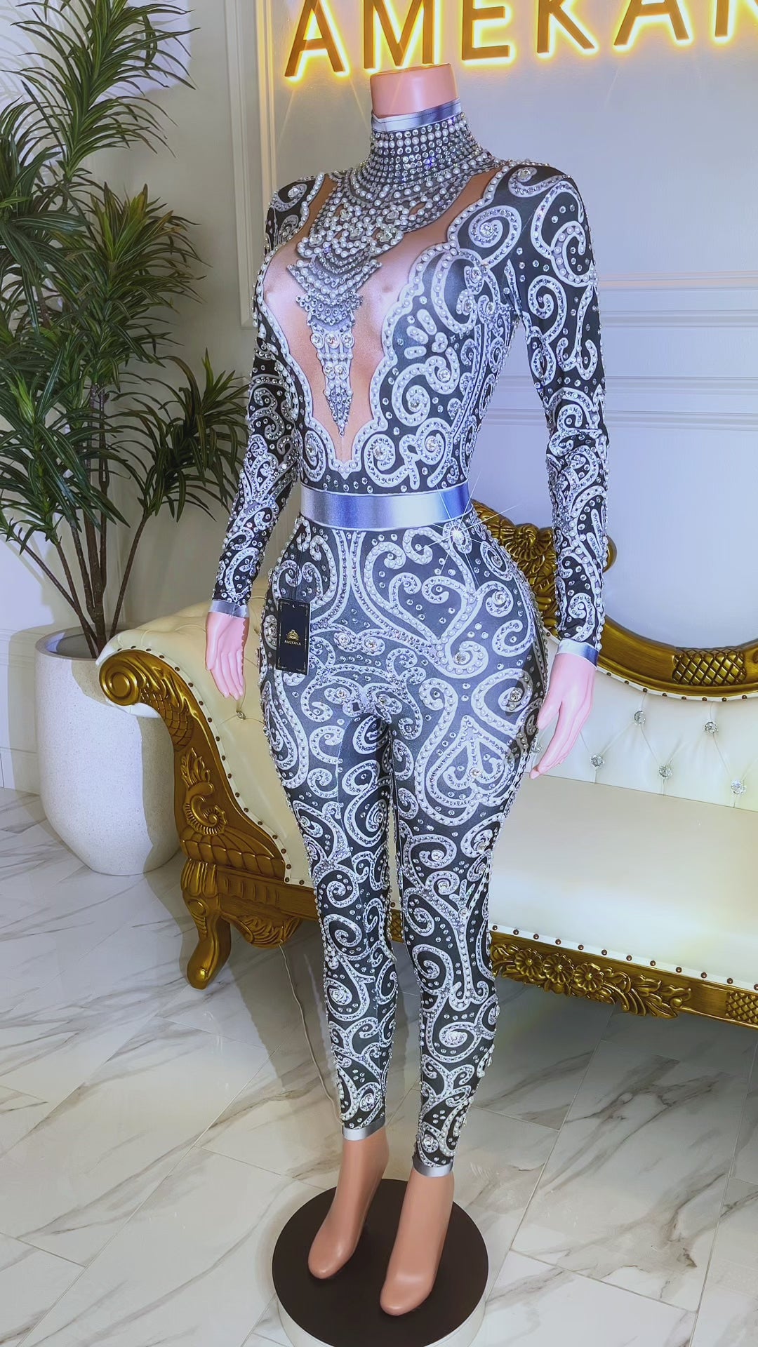 Anything You Want Black Diamante Bodysuit (Made To Order)