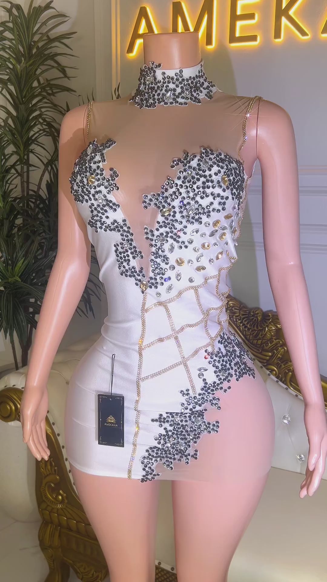 Sassy Diamante White Dress (Ready to Ship)