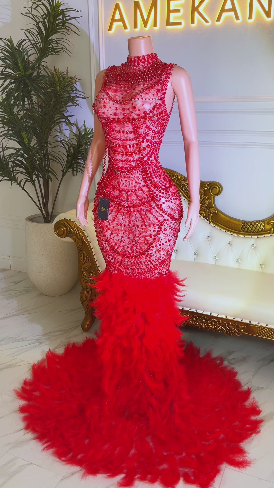 Chantilly Red Feather Dress (Made to Order)