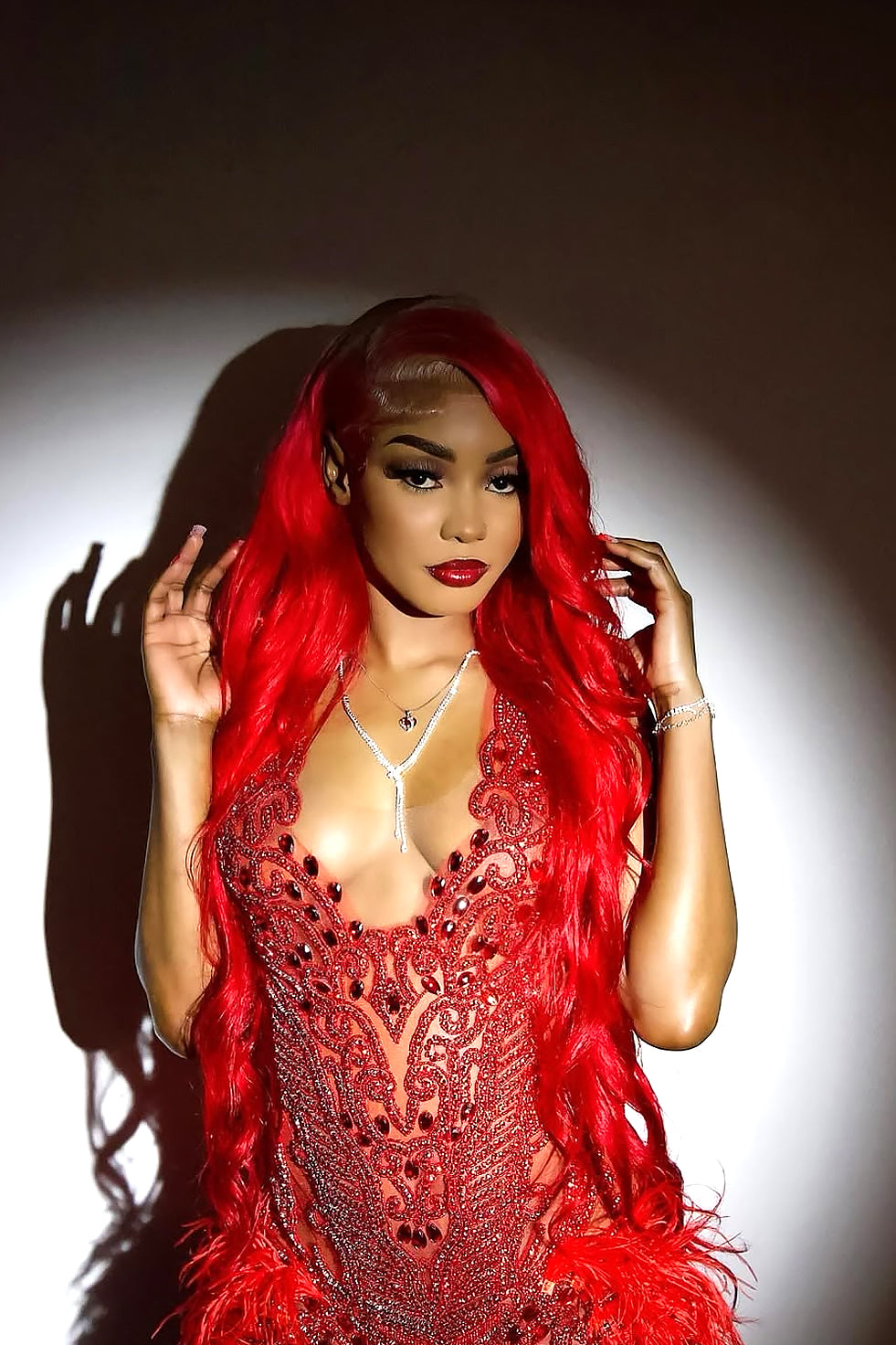 Audrey Red Diamante Dress (Made to Order)