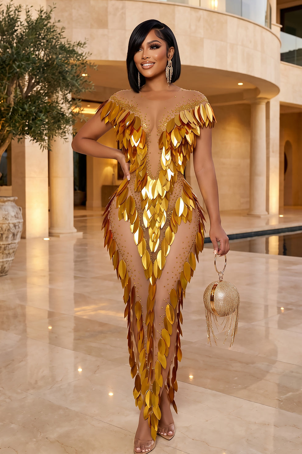 Aurelia Gold Leaf Dress (Ready to Ship)