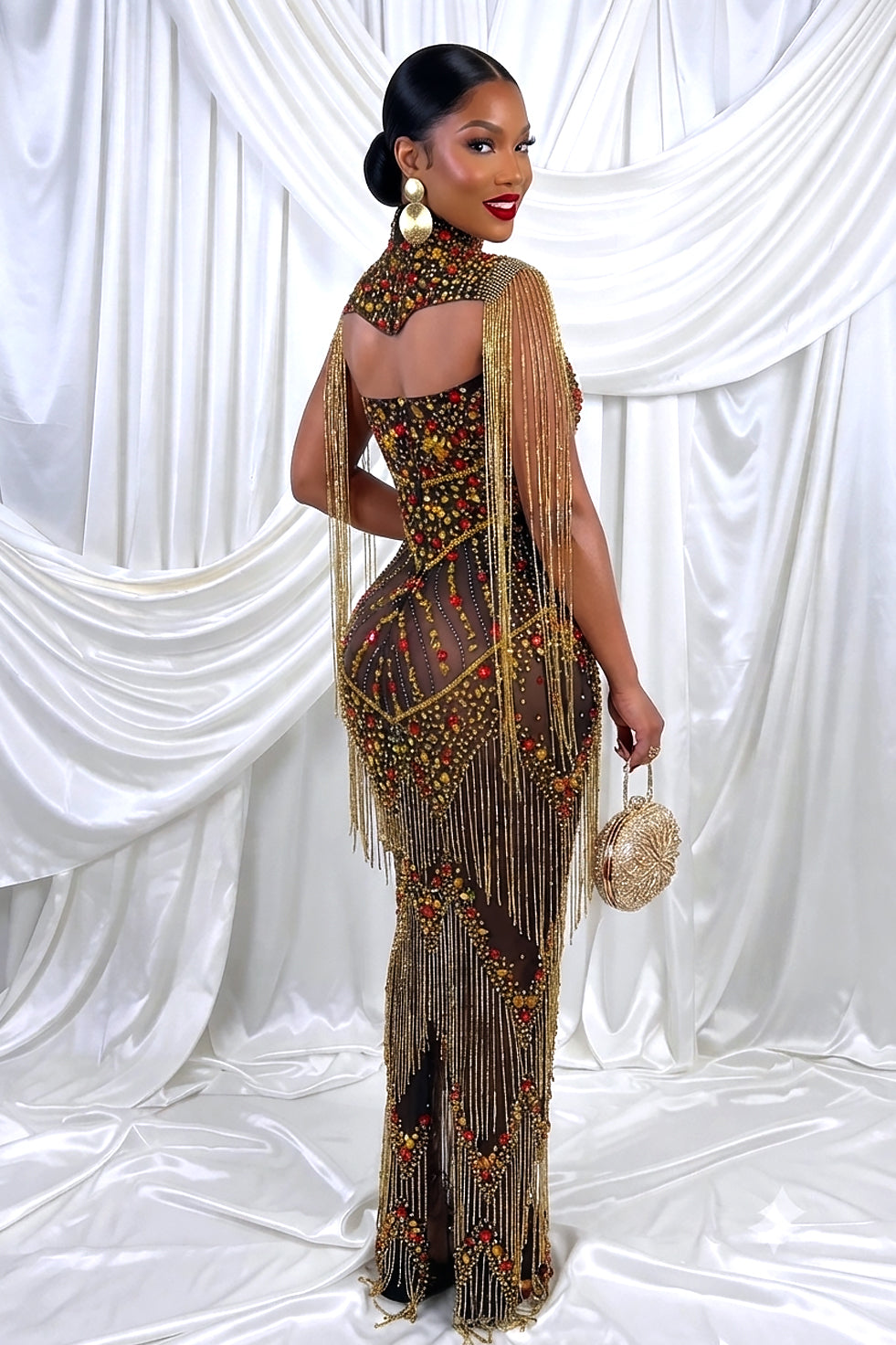 Lorian Gold Tassel Dress (Ready To Ship)