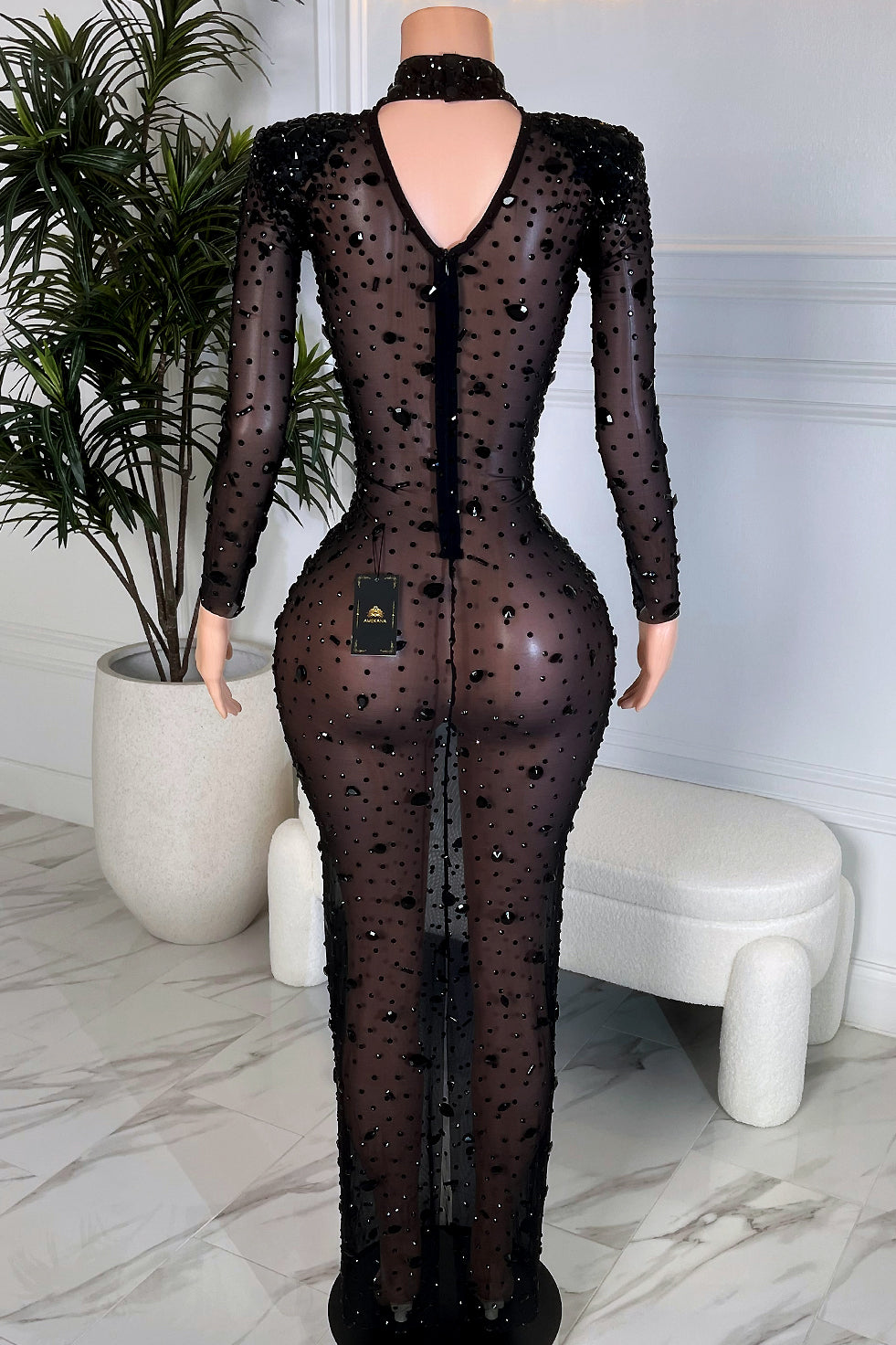 Star Rhinestone Black Dress (Made to Order)