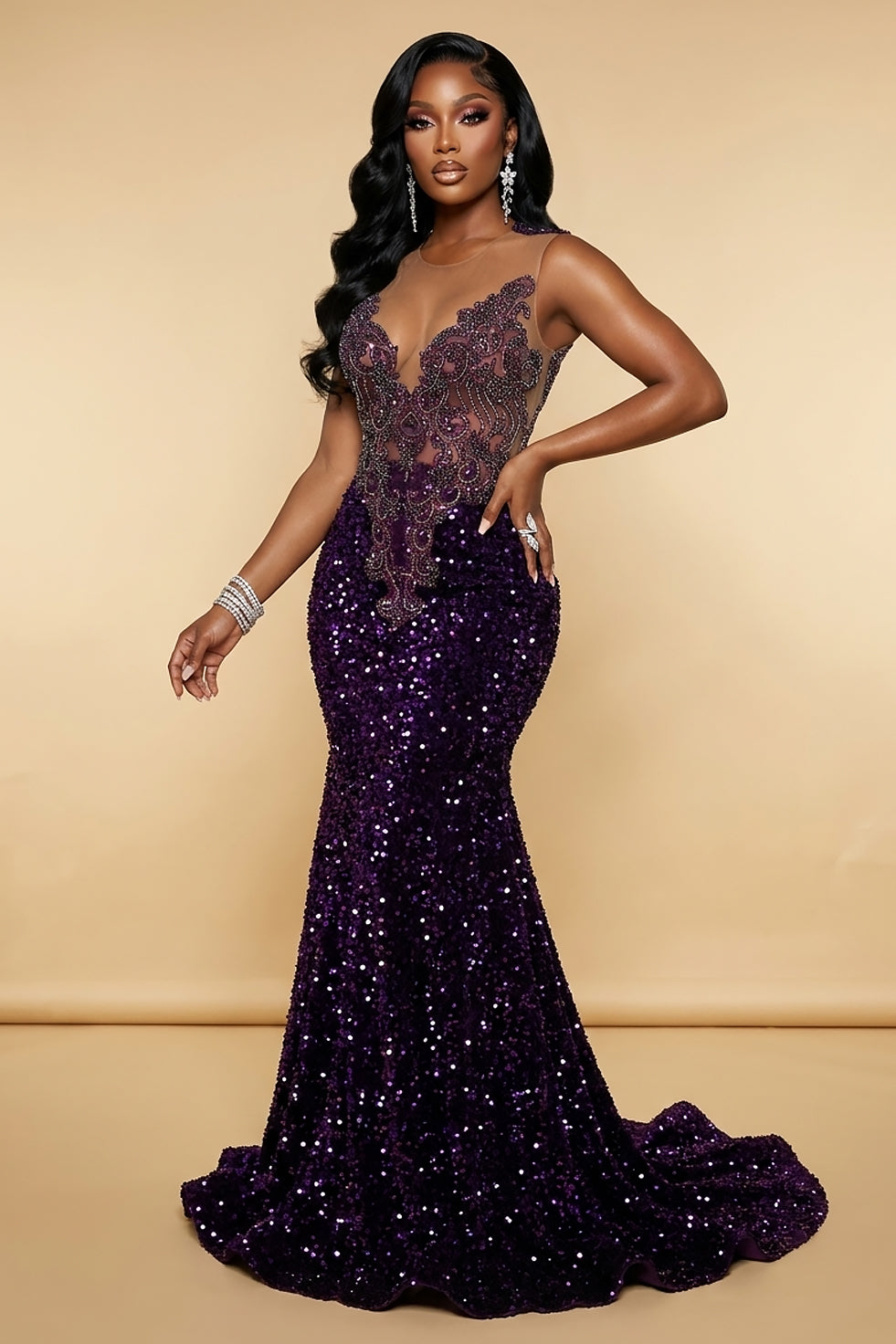 Regal Sparkle Mermaid Dress(Ready To Ship)