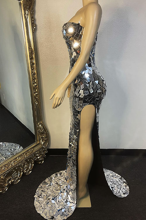 Amelia Mirror Side Slit Diamante Dress