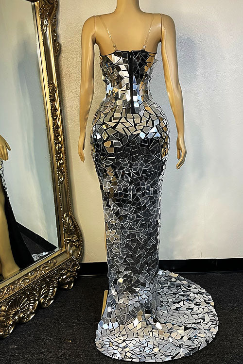 Amelia Mirror Side Slit Diamante Dress