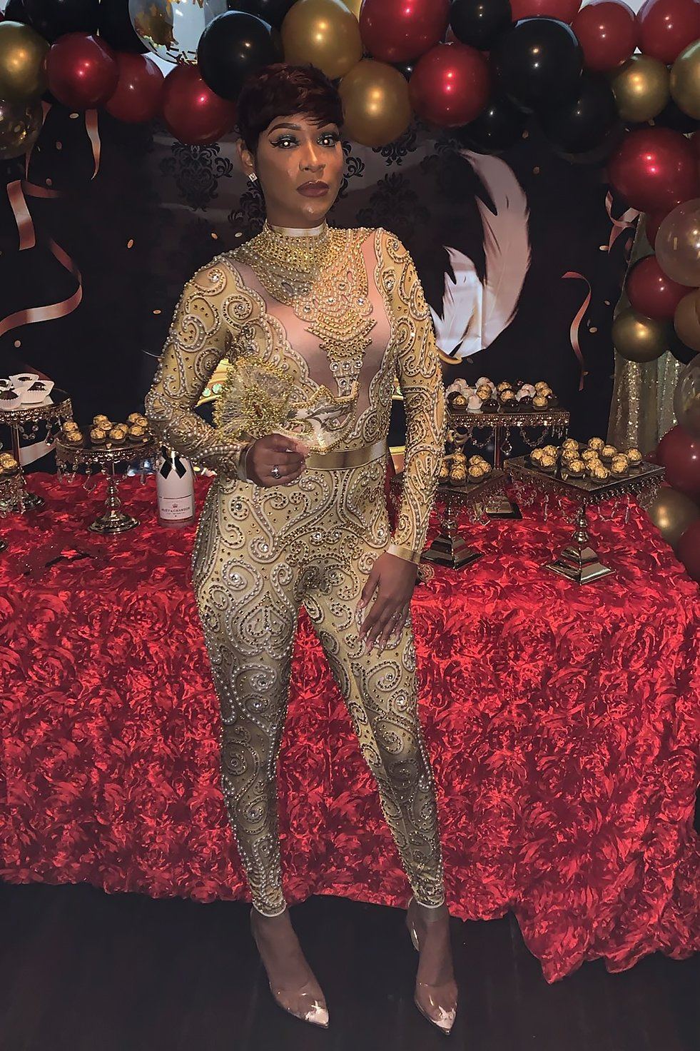 Anything You Want Gold Diamante Bodysuit (Ready To Ship)