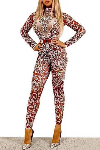 Anything you want Red diamante bodysuit (Ready To Ship)
