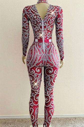 Anything you want Red diamante bodysuit (Ready To Ship)