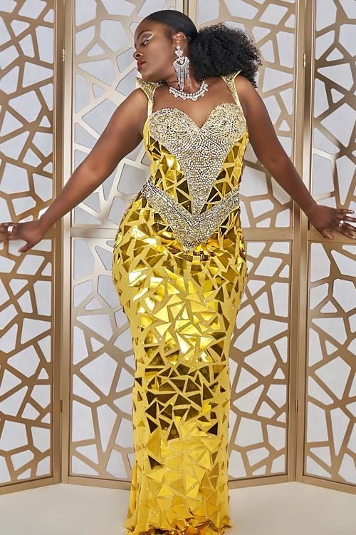 Beautiful Entrance Gold Maxi Diamante Dress