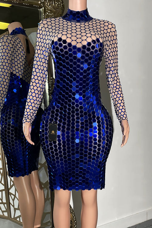 Reflections Blue Diamante Mirror Dress