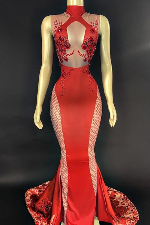Camilla Red 3D Print Diamante Maxi Dress