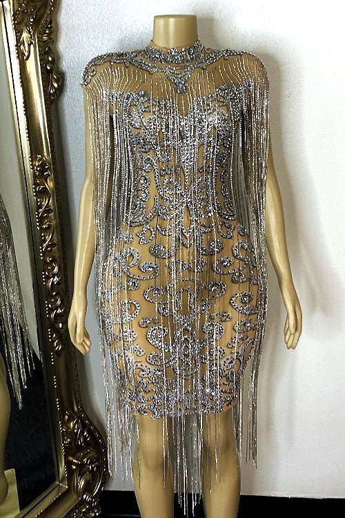 Crystal Diamante Tassel Dress