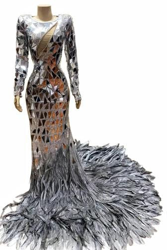 Dazzle Mirror Feather Luxury Dress(CUSTOM)