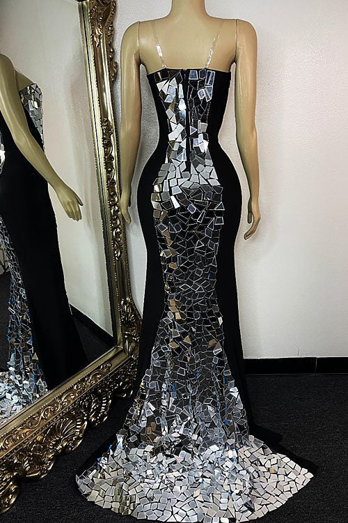 Amelia Mirror Strapless Diamante Dress