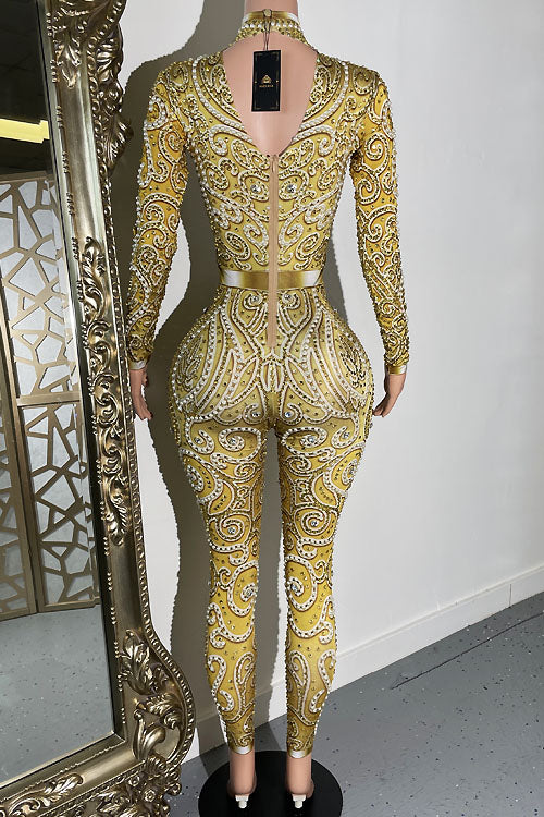 Anything You Want Gold Diamante Bodysuit (Ready To Ship)