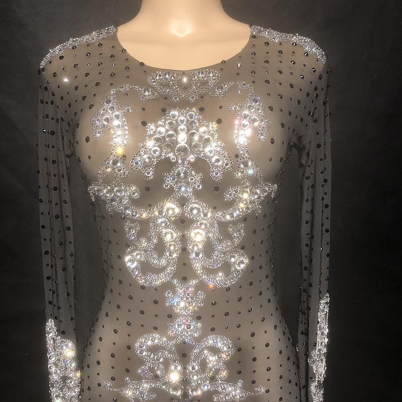 Genesis Diamante Mesh Maxi Dress (Rhinestones)