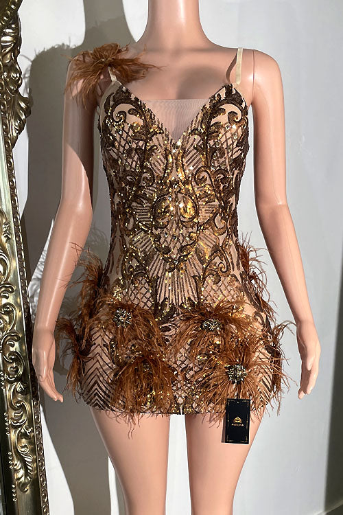 Mali Feather Dress(Ready To Ship) S / Gold Mali Feather Dress(Ready To Ship) S / Gold