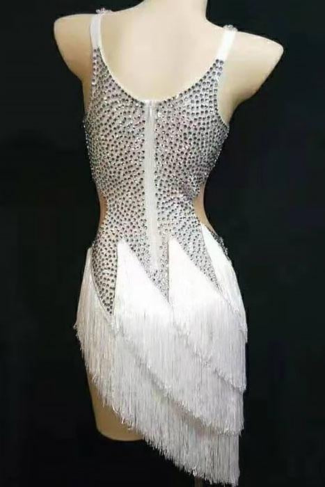 Heartbreak Hotel Silver Tassel Diamante Dress(Rhinestones)