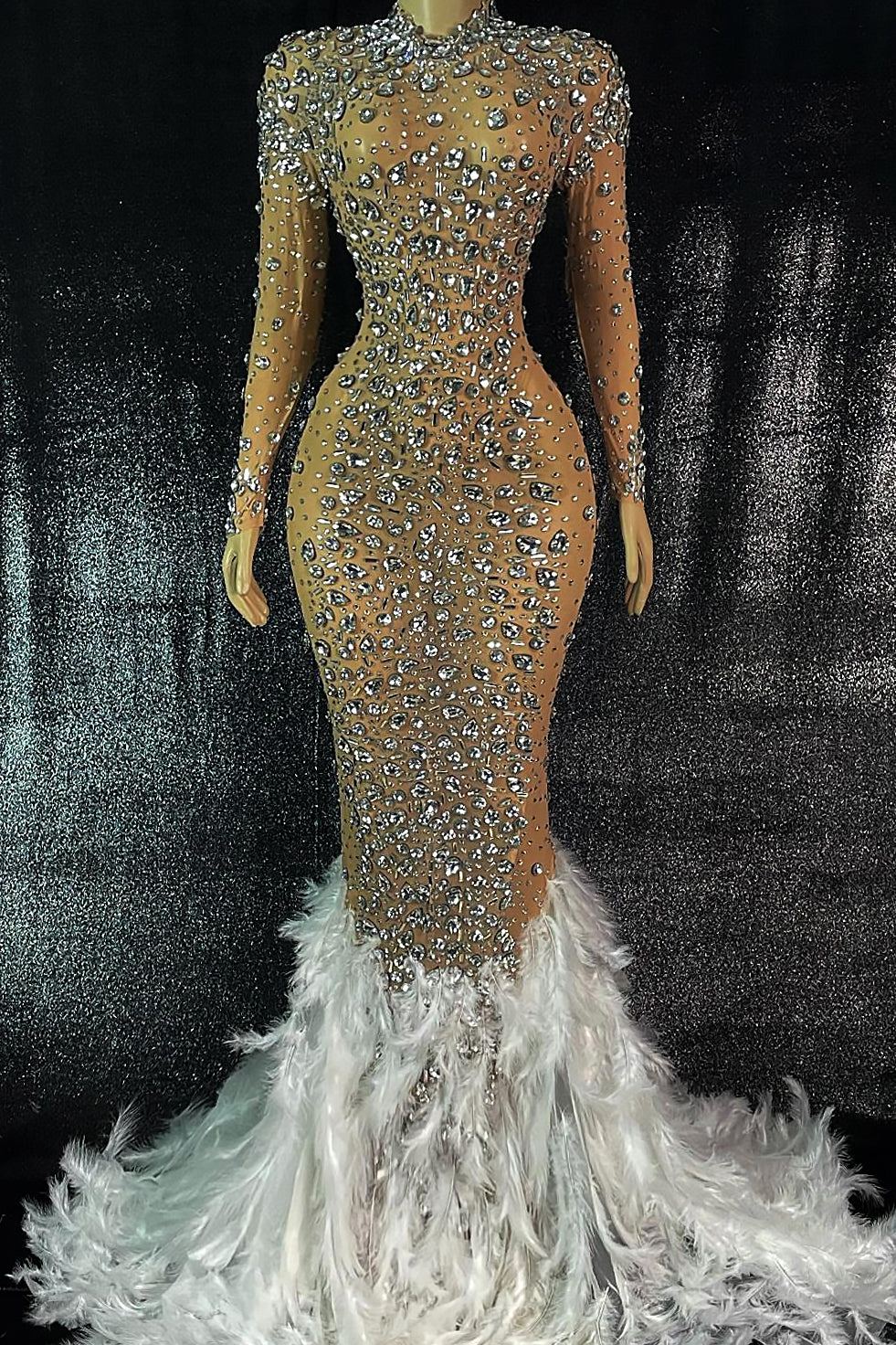 Kaelie Rhinestone Feather Dress