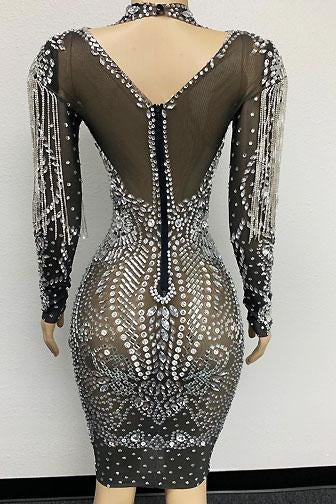 Libra Black Diamante Tassel Dress
