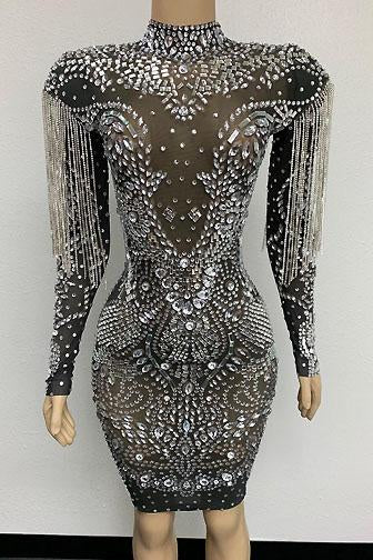 Libra Black Diamante Tassel Dress