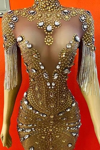 Libra Diamante Gold Tassel Dress