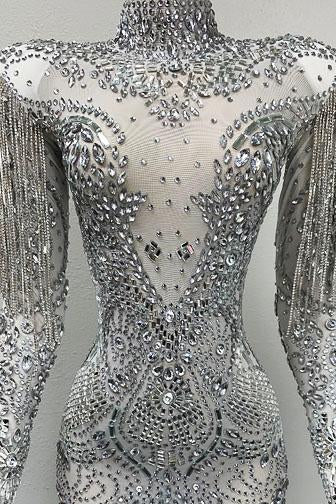 Libra White Diamante Tassel Dress