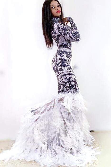 Lydia Diamante Feather Evening Dress (Rhinestones)