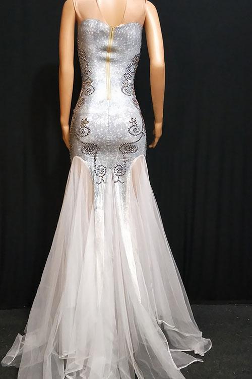 Marry Me Diamante Mesh Evening Dress (Rhinestones)