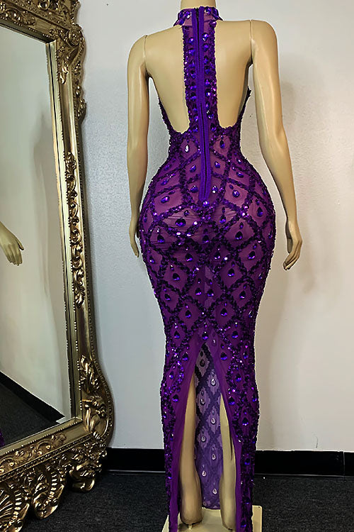 Midnight Purple Rhinestone Dress