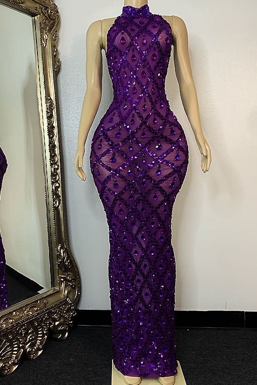 Midnight Purple Rhinestone Dress