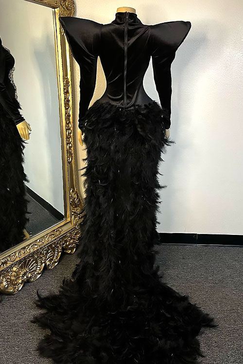 Oscars Rhinestone Feather Dress