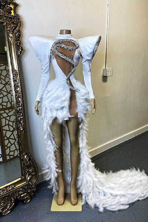 Oscars Rhinestone Feather Dress
