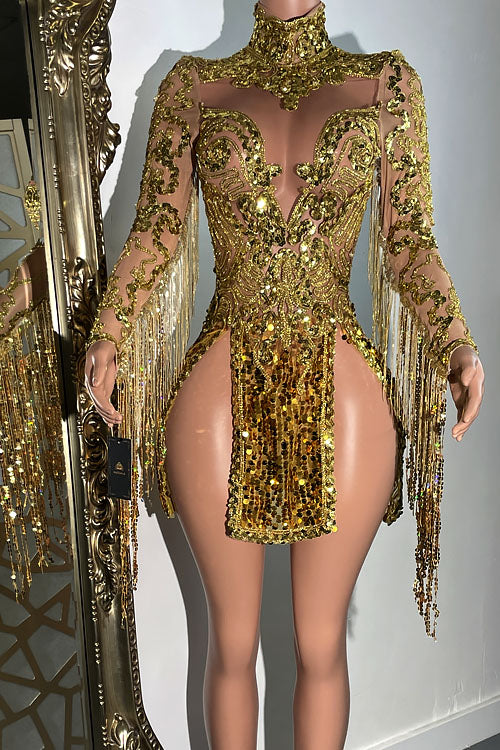Partition Gold Sequin Dress (Ready To Ship)