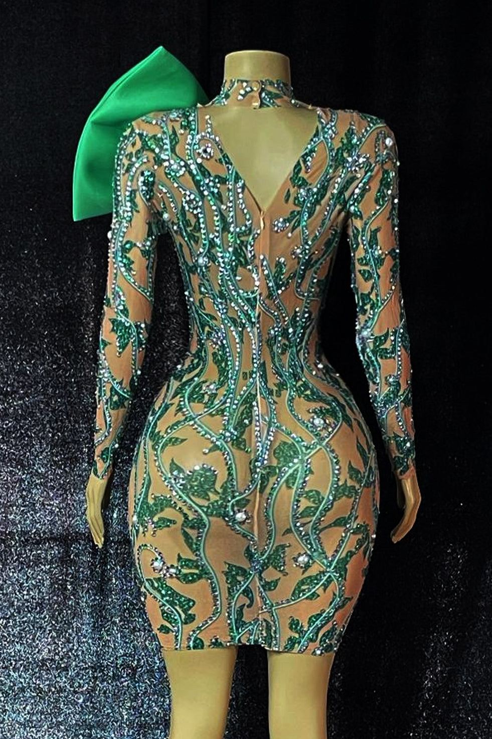Peta Diamante Green Bow Dress (Ready To Ship)