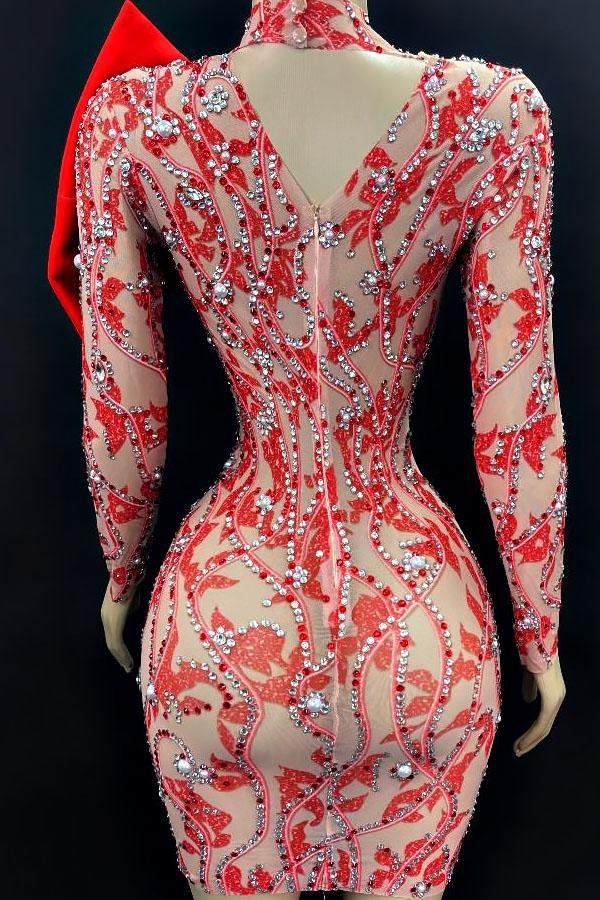 Peta Diamante Red Bow Dress (Ready To Ship)