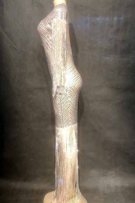 Rainfall Mesh Diamante Maxi Dress (Rhinestones)