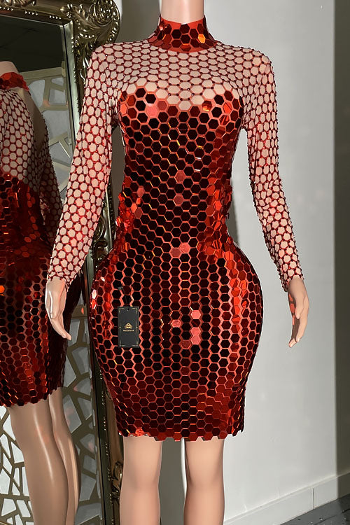 Reflections Red Diamante Mirror Dress (Ready To Ship)