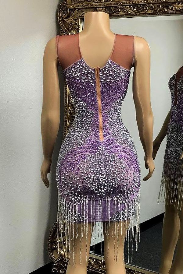 Soty Purple Diamante Tassel Dress