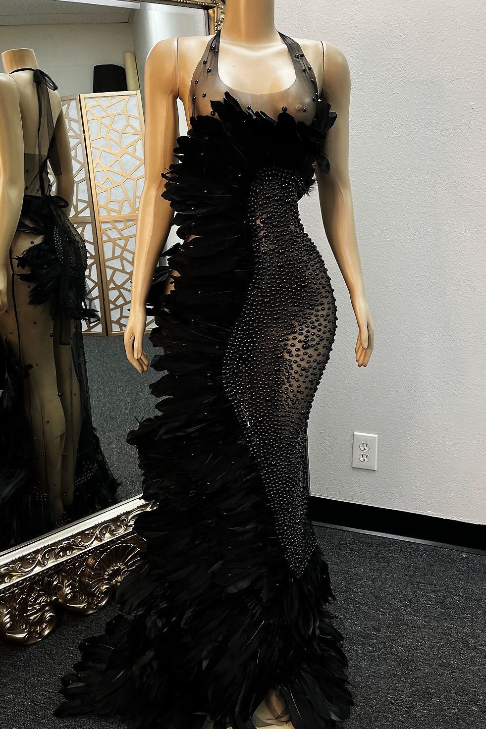 Tease Show Black Diamante Feather Dress