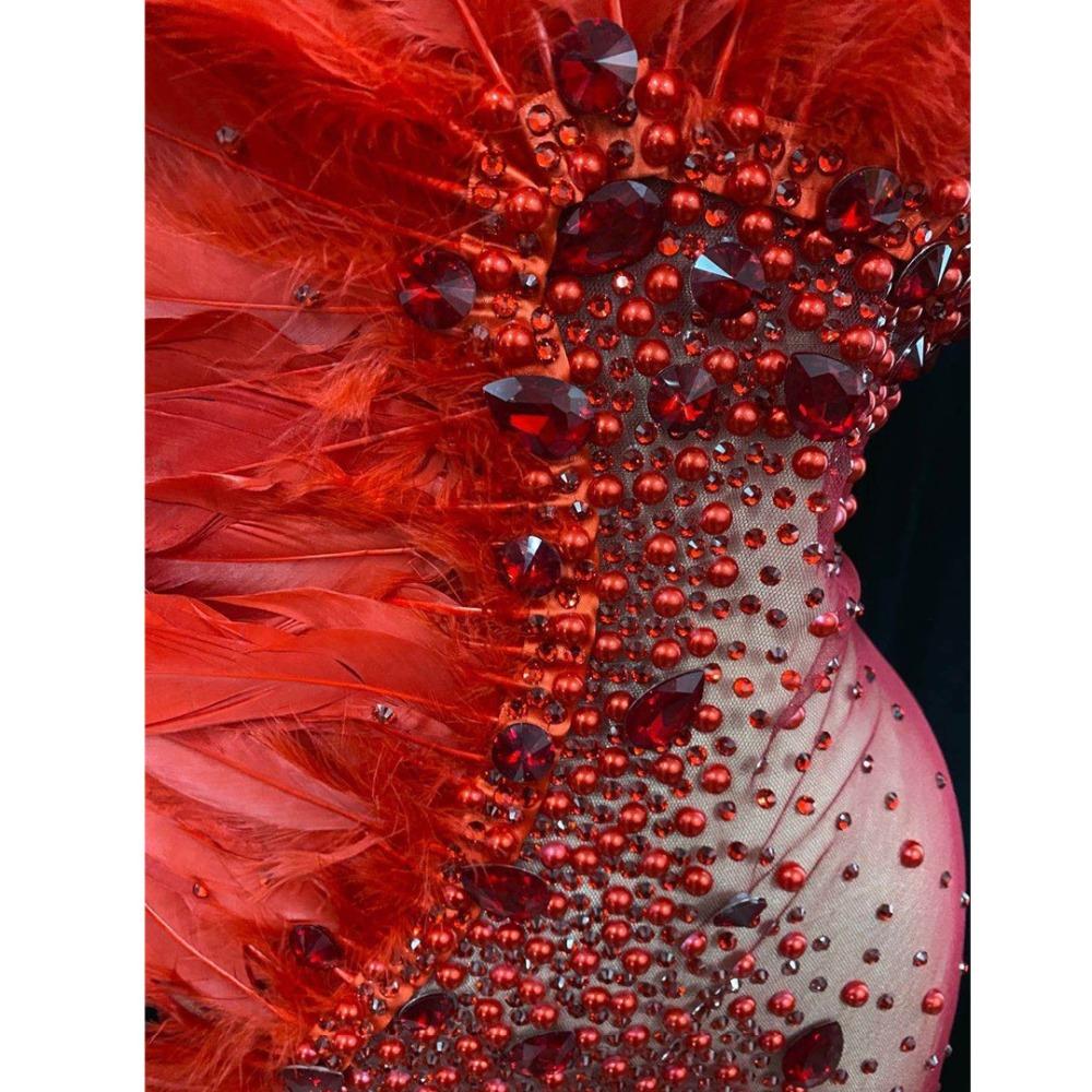 Tease Show Red Diamante Feather Dress