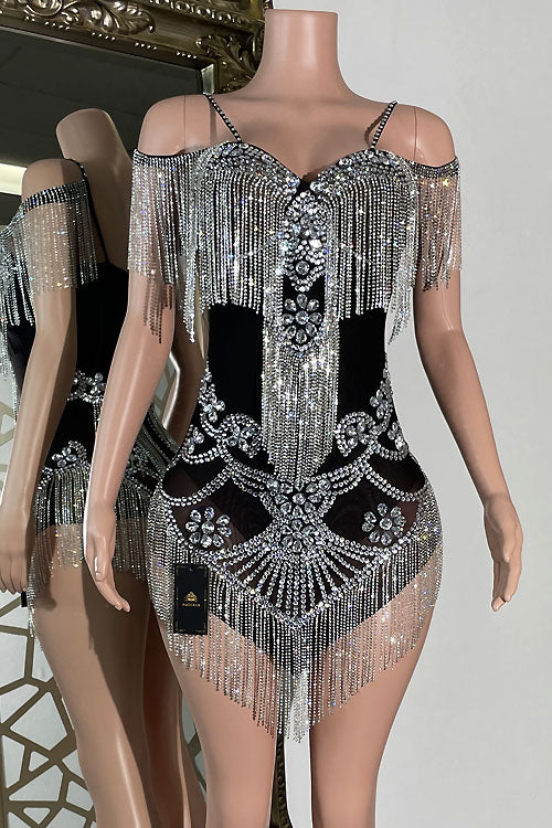 Tiffany Diamante Black Dress (Ready To Ship)