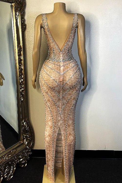 Tyra Mesh Diamante Evening Dress (Rhinestones)
