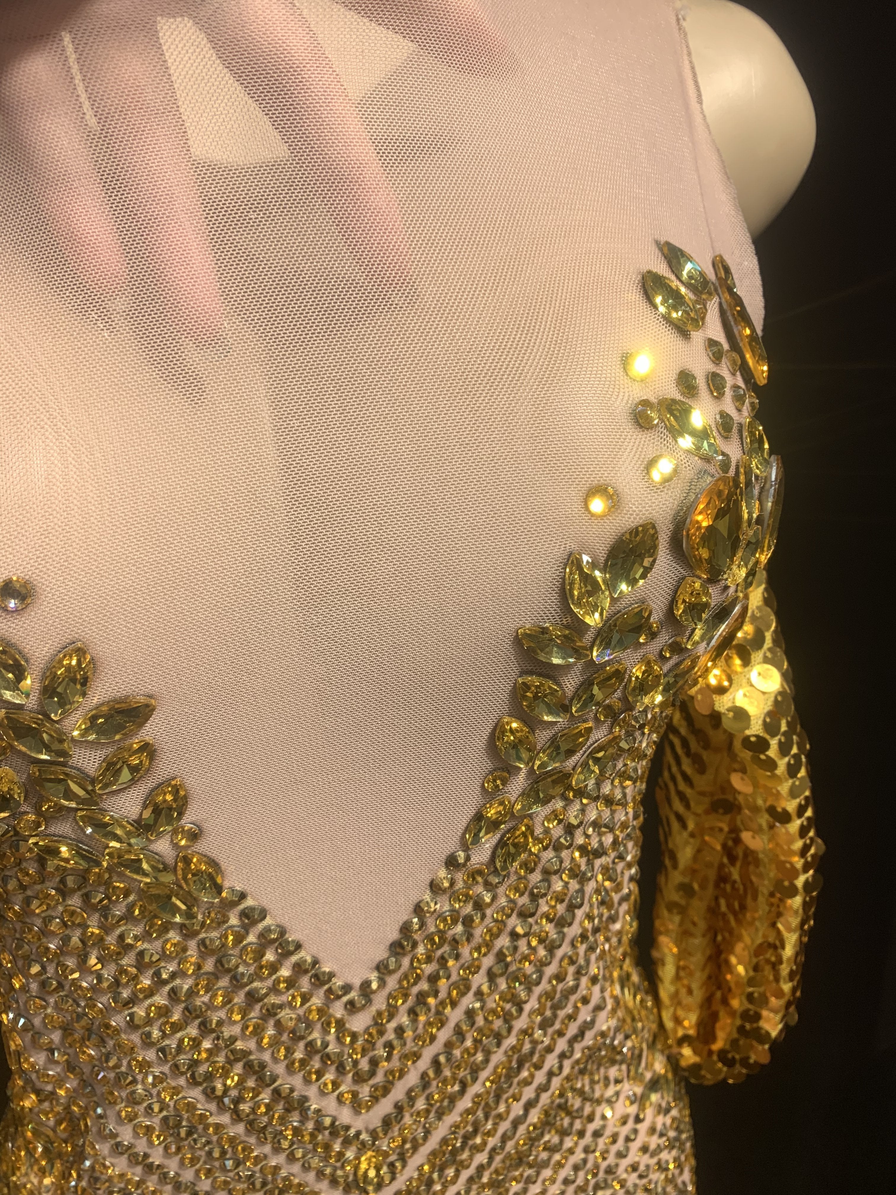 Valerie Gold Diamante Mesh Evening Dress