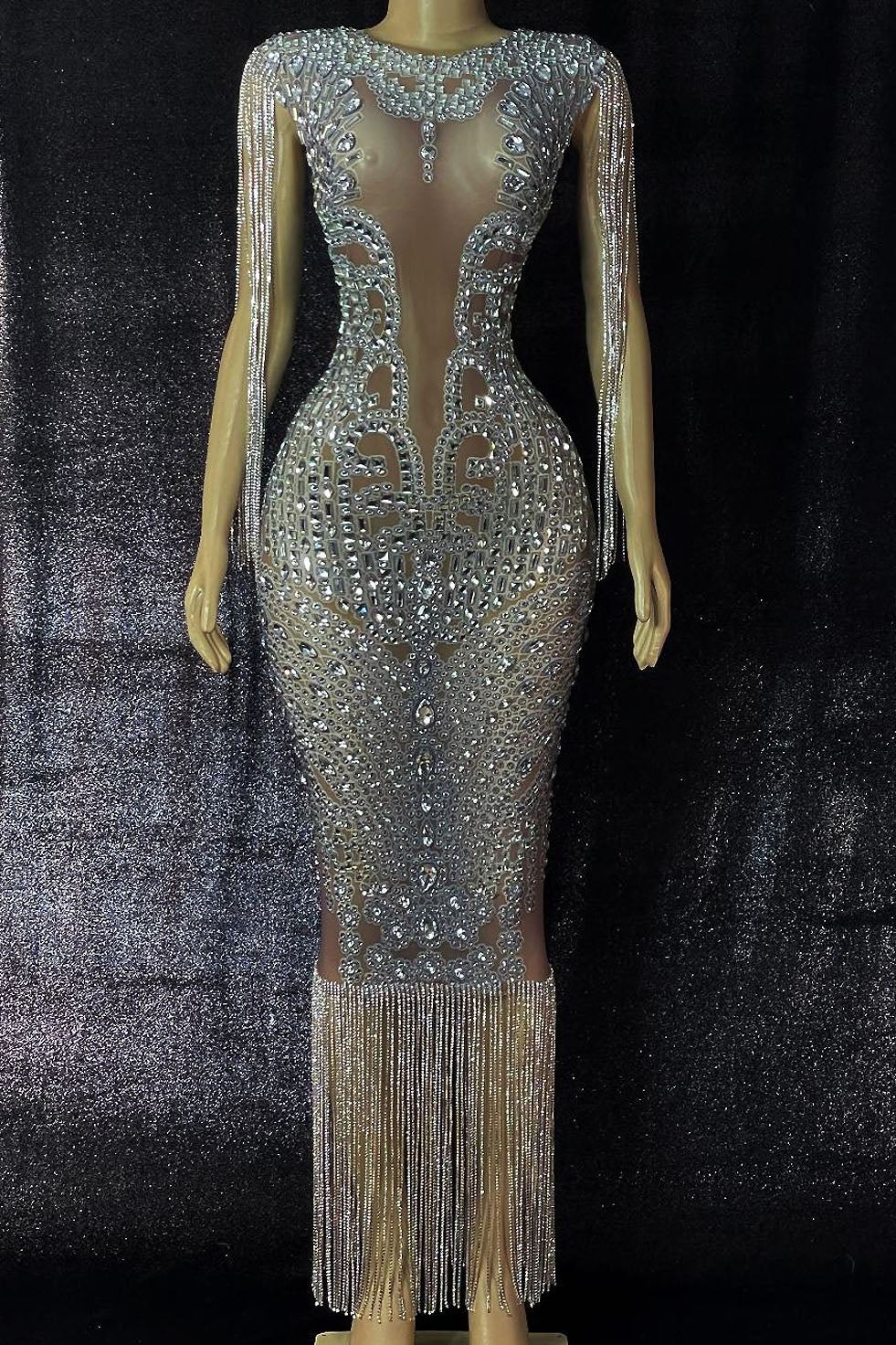 Wifey Diamante Tassel Dress (Ready To Ship)